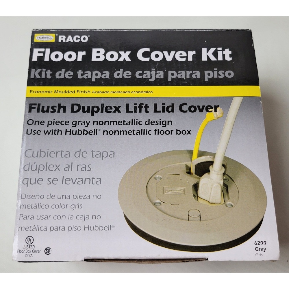 Hubbell RACO 6299 Gray Flush Duplex Lift Lid Floor Box Cover Kit Nonmetallic